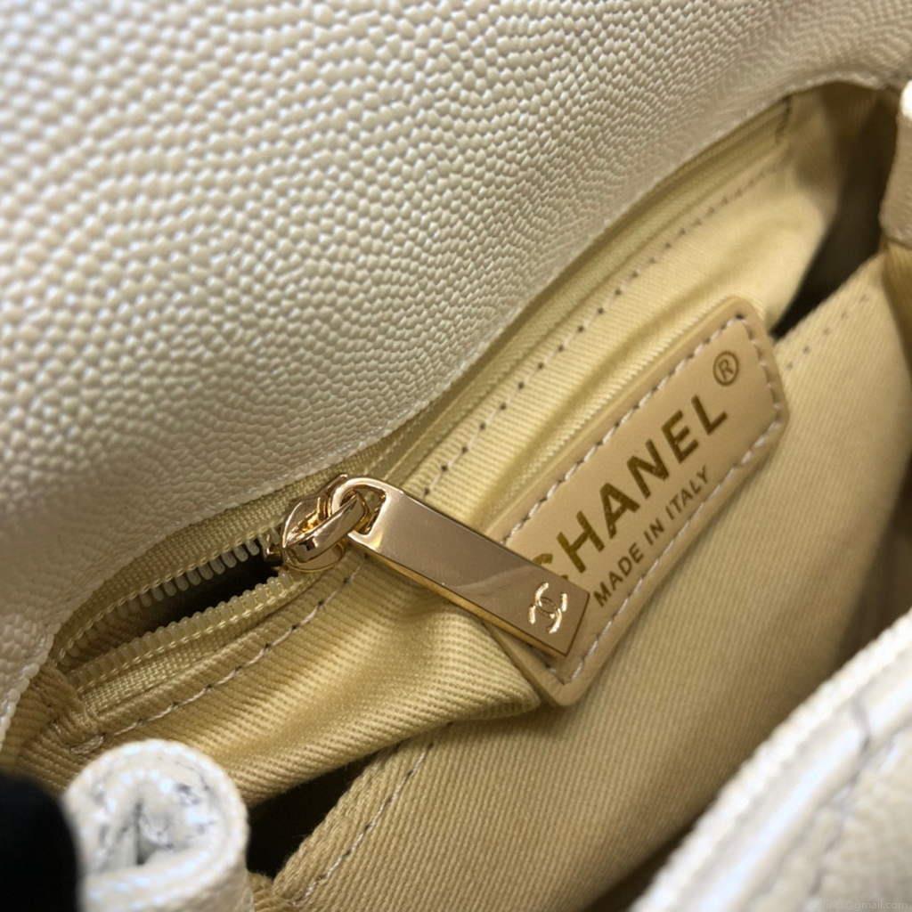Chanel AS2215 mini flap bag with top handle Bag Silver White