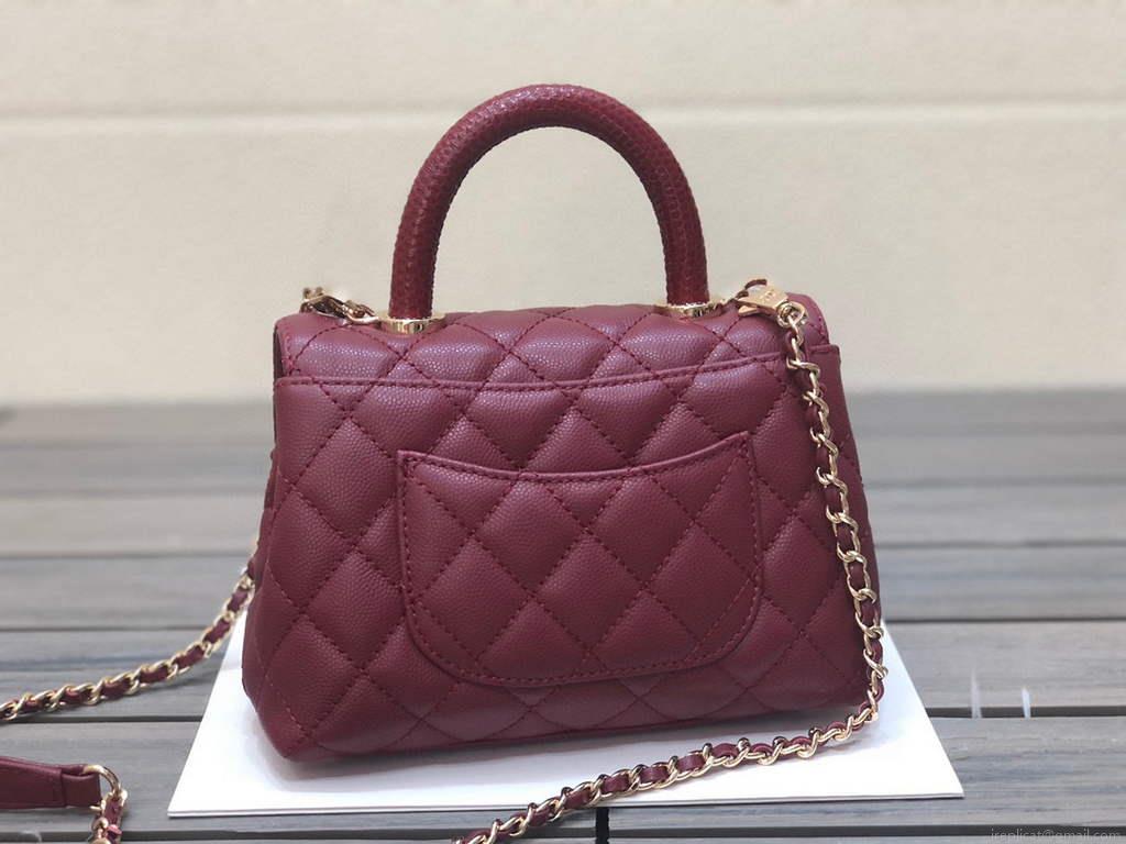 Chanel AS2215 mini flap bag with top handle Bag Wine Red