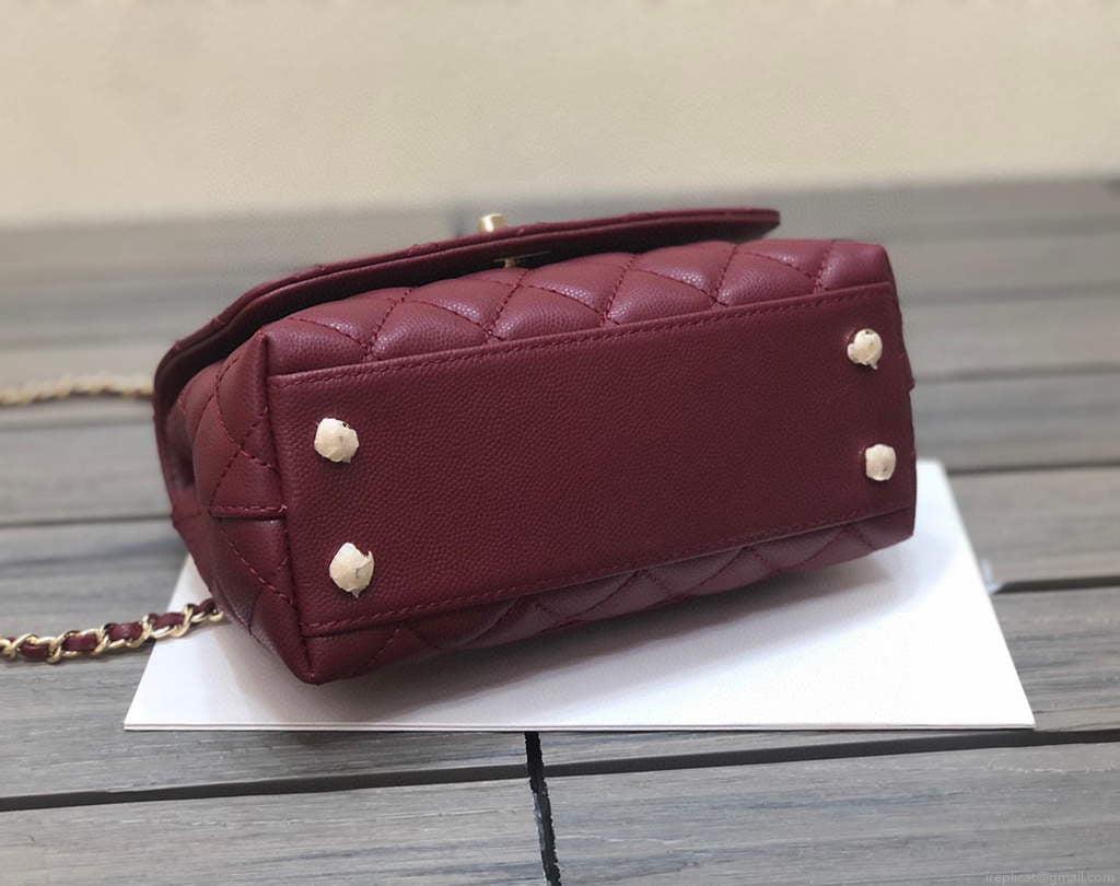 Chanel AS2215 mini flap bag with top handle Bag Wine Red