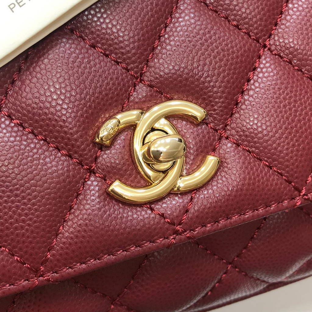 Chanel AS2215 mini flap bag with top handle Bag Wine Red