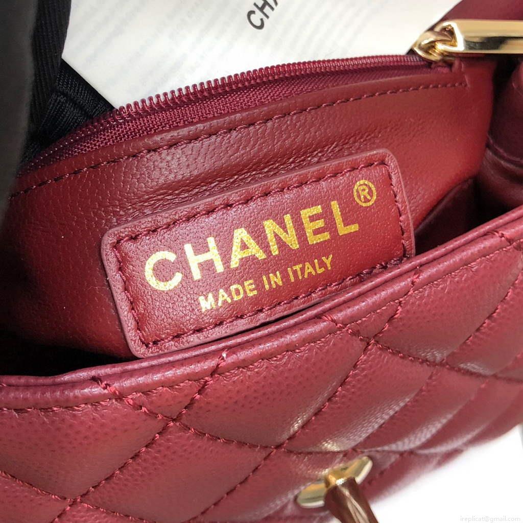Chanel AS2215 mini flap bag with top handle Bag Wine Red