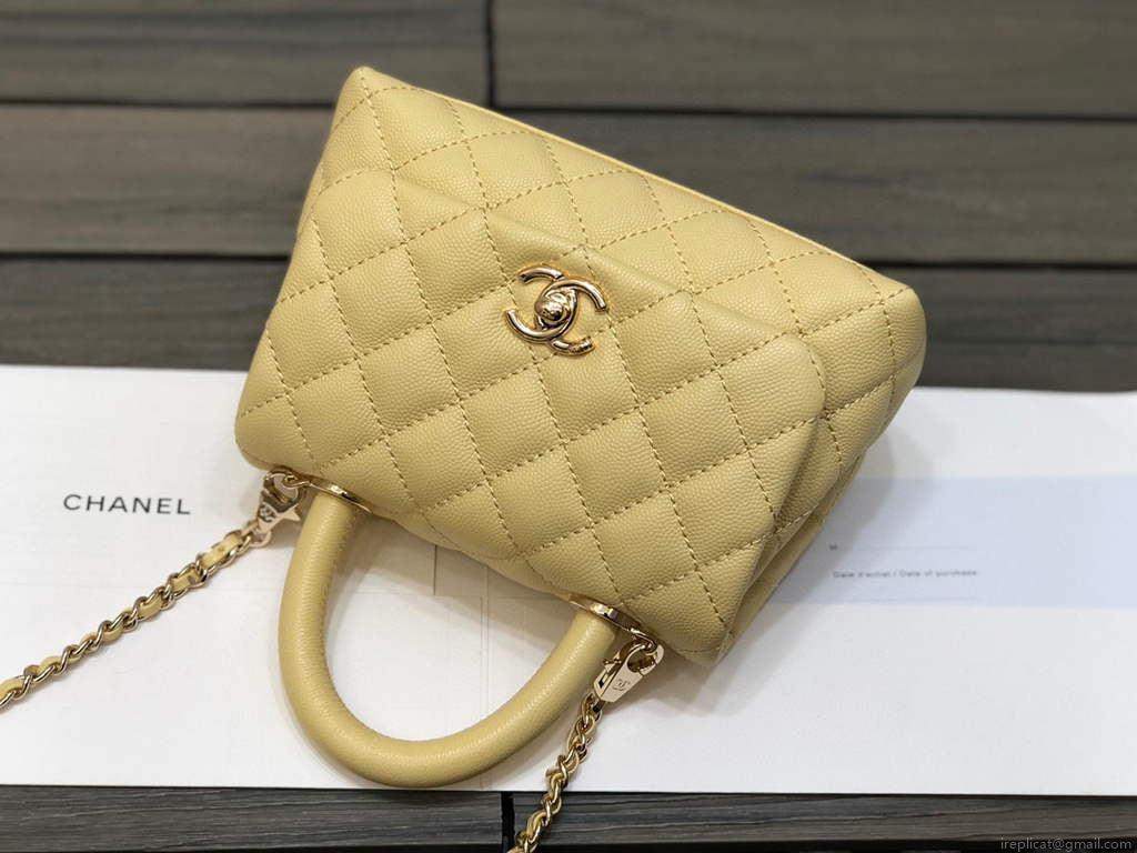 Chanel AS2215 mini flap bag with top handle Bag Yellow