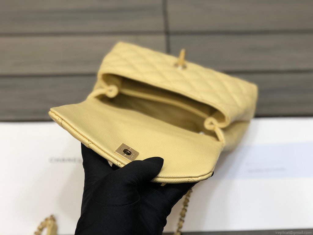 Chanel AS2215 mini flap bag with top handle Bag Yellow