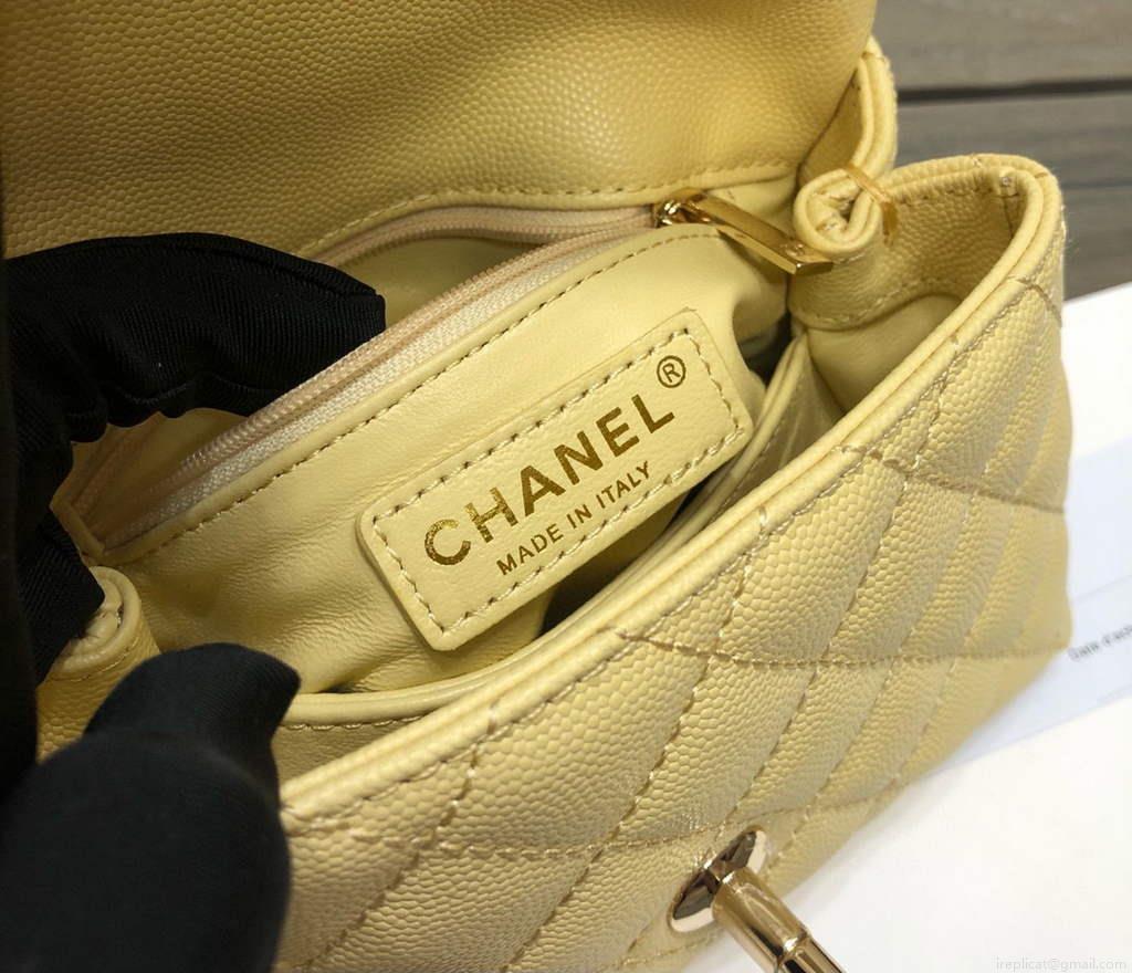 Chanel AS2215 mini flap bag with top handle Bag Yellow