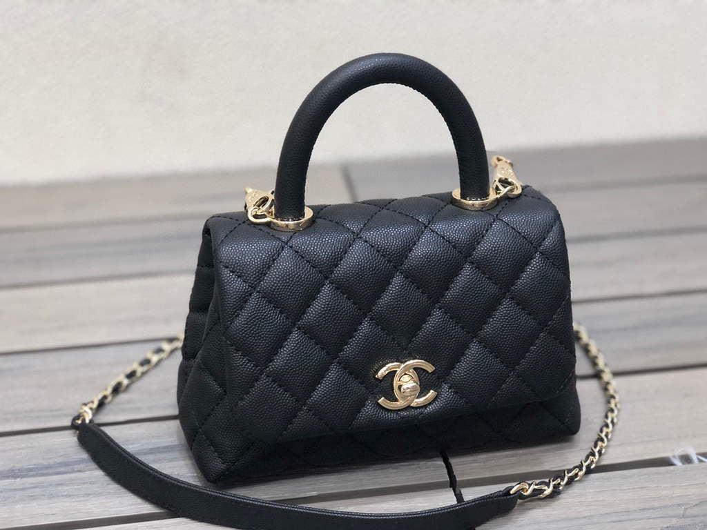 Chanel AS2215 mini flap bag with top handle Black Bag with black