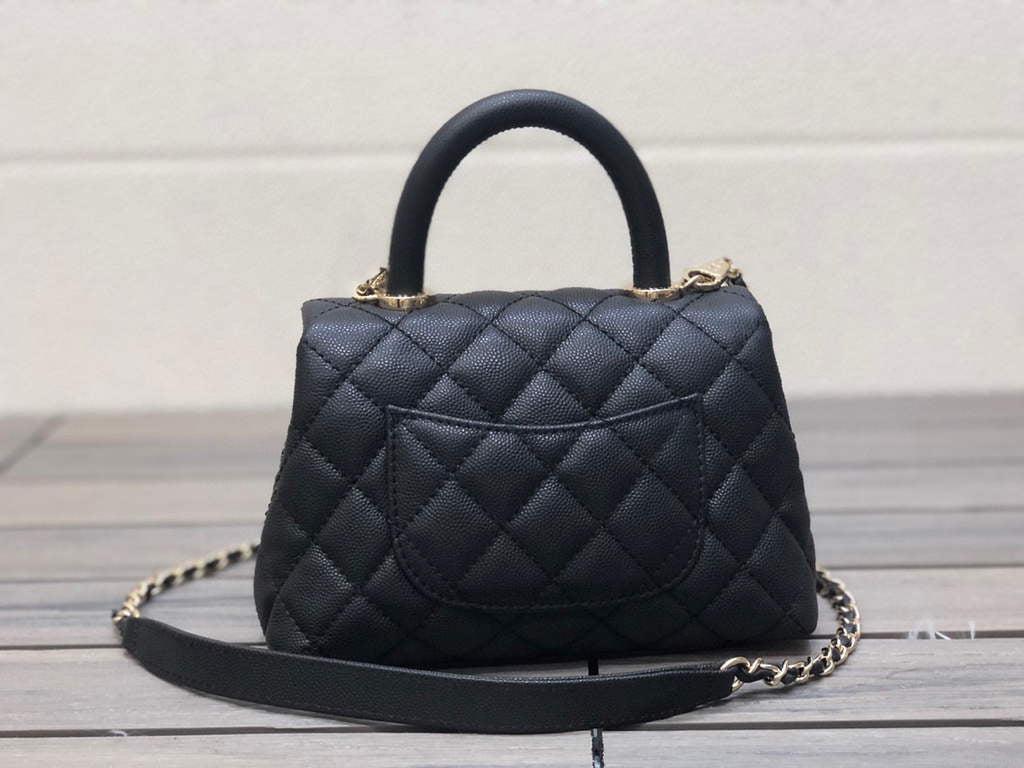 Chanel AS2215 mini flap bag with top handle Black Bag with black