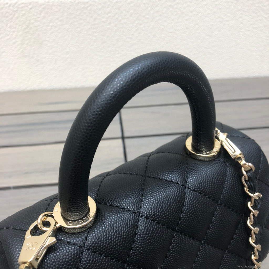 Chanel AS2215 mini flap bag with top handle Black Bag with black