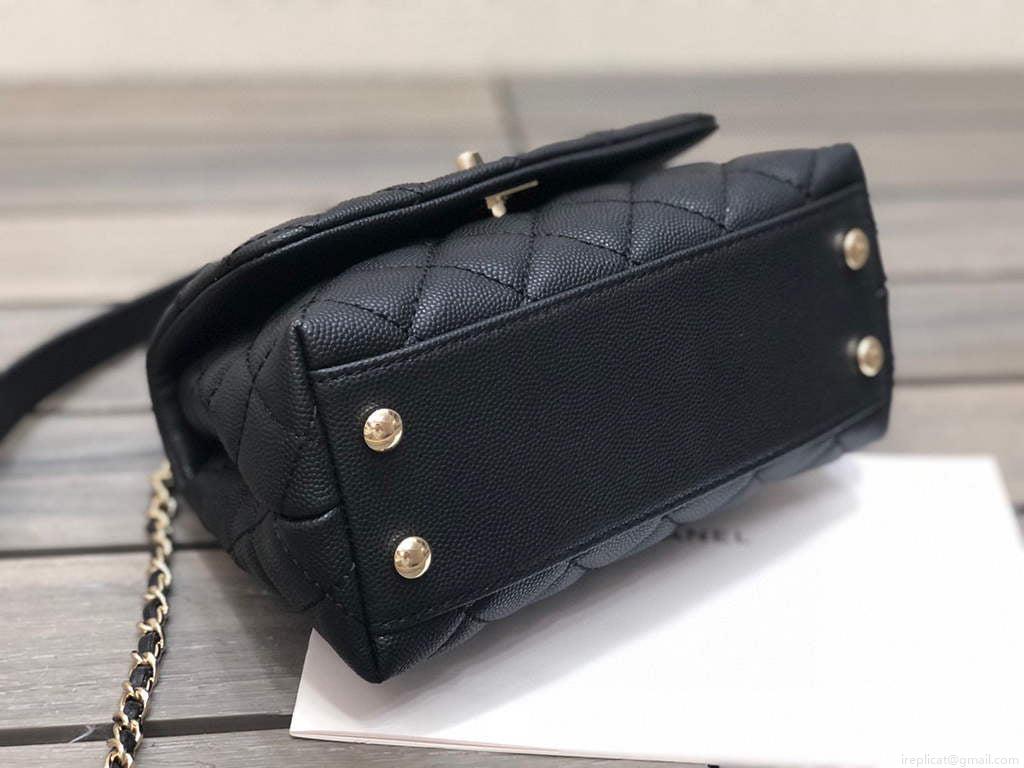 Chanel AS2215 mini flap bag with top handle Black Bag with black