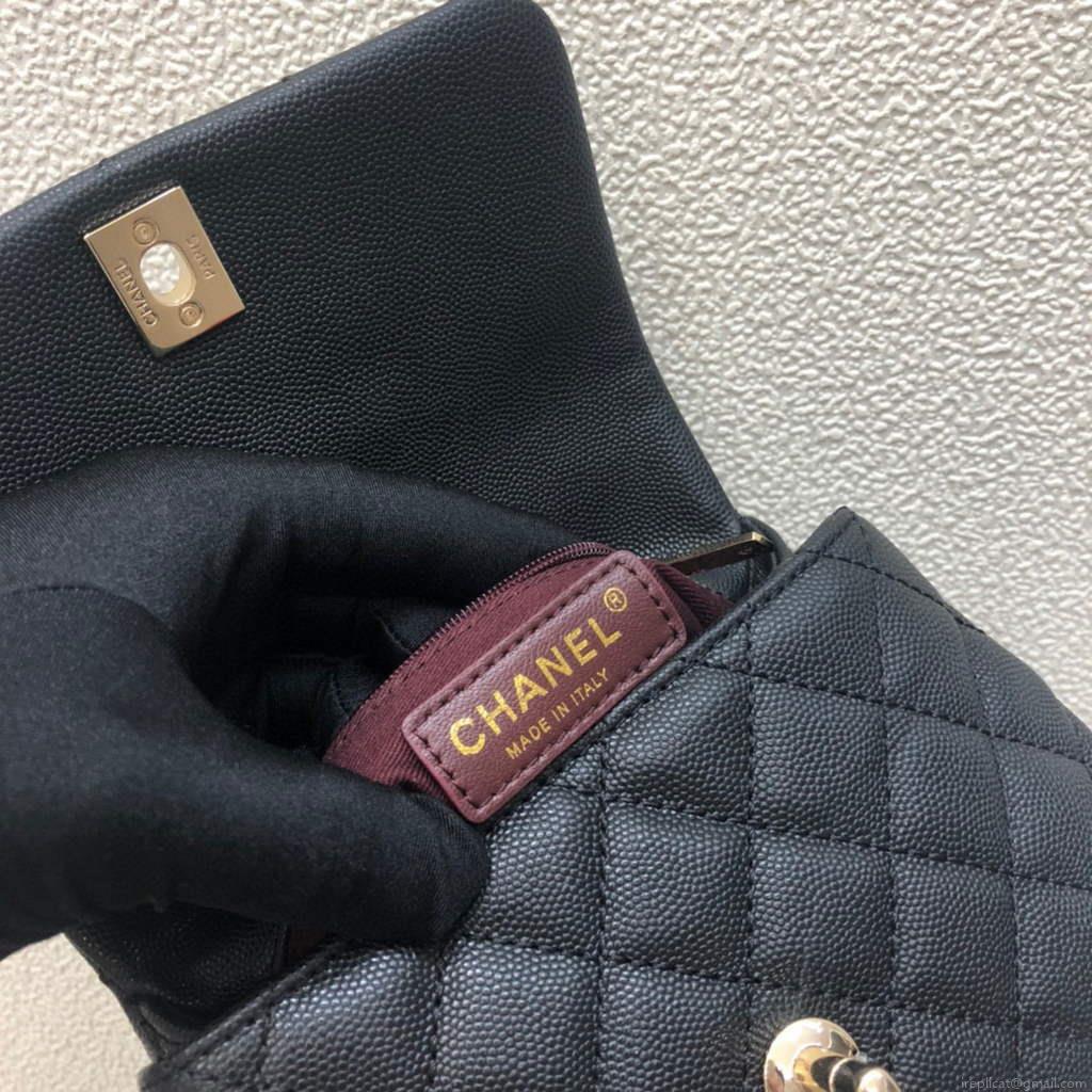 Chanel AS2215 mini flap bag with top handle Black Bag with black