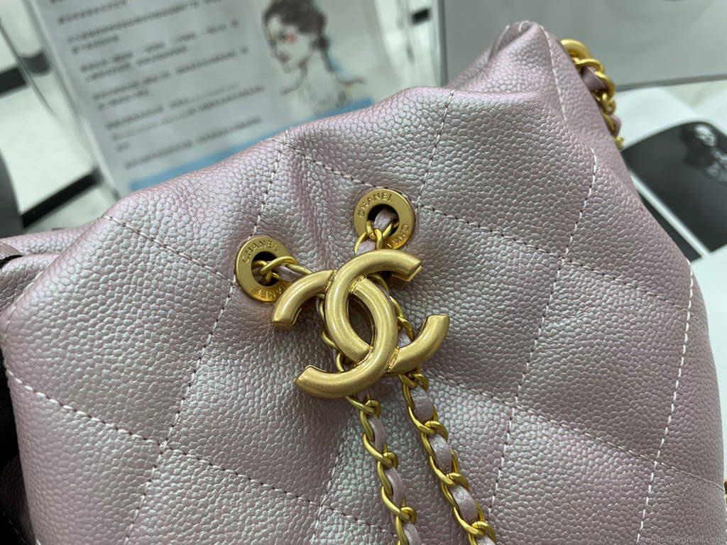 Chanel AS2859 Bucket Bag Shoulder Bag Shiny Grained Calfskin Light Pink