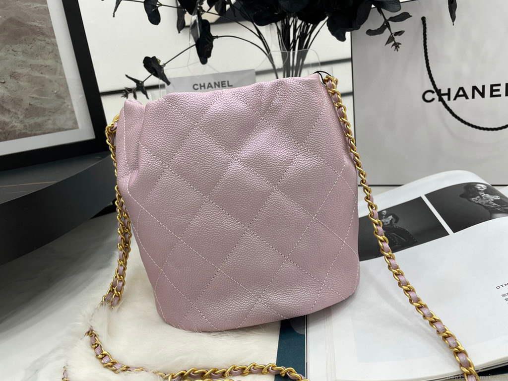 Chanel AS2859 Bucket Bag Shoulder Bag Shiny Grained Calfskin Light Pink