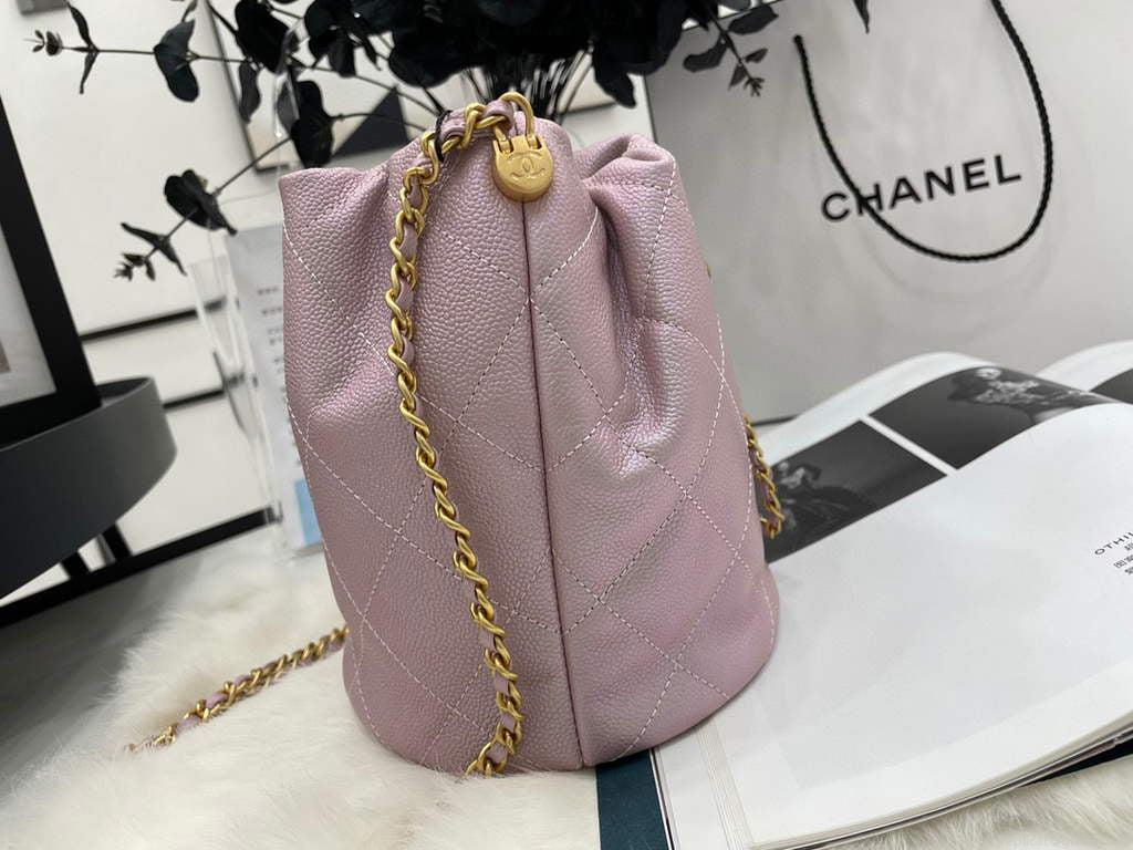 Chanel AS2859 Bucket Bag Shoulder Bag Shiny Grained Calfskin Light Pink