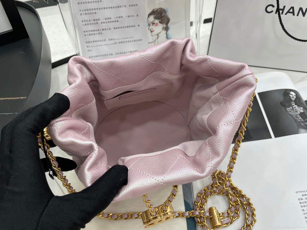 Chanel AS2859 Bucket Bag Shoulder Bag Shiny Grained Calfskin Light Pink