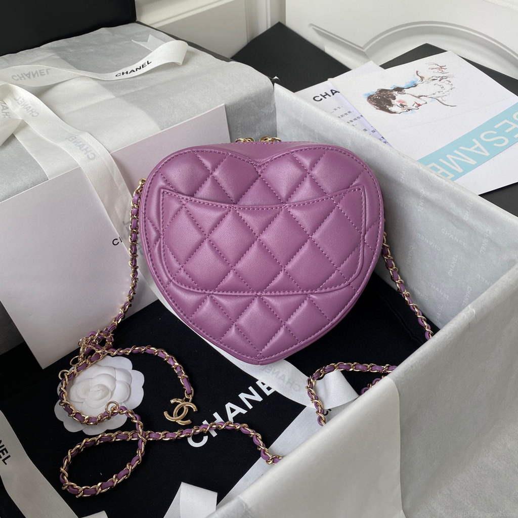 Chanel AS2927 heart clutch with chain Bag AP2784 Lambskin Purple
