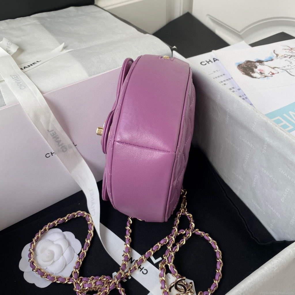 Chanel AS2927 heart clutch with chain Bag AP2784 Lambskin Purple