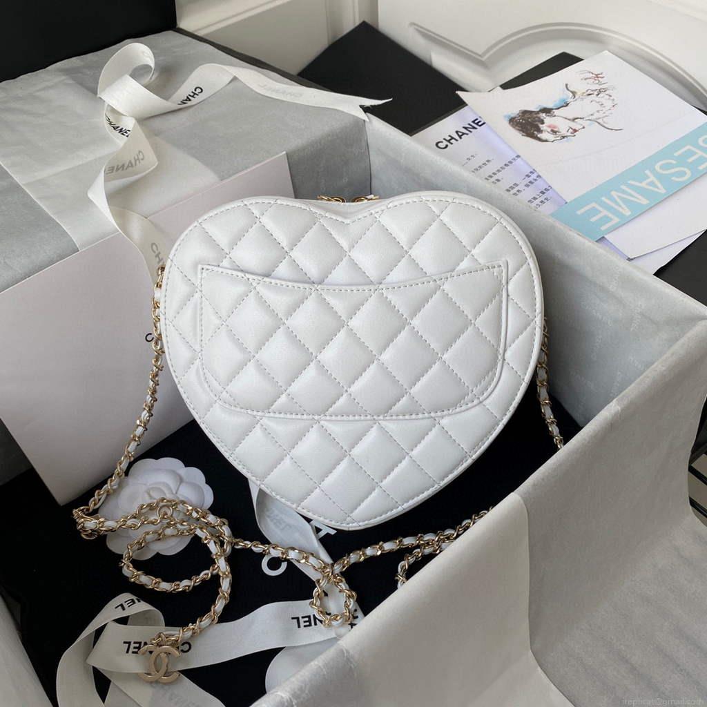 Chanel AS2928 heart clutch with chain Lambskin White AS3191
