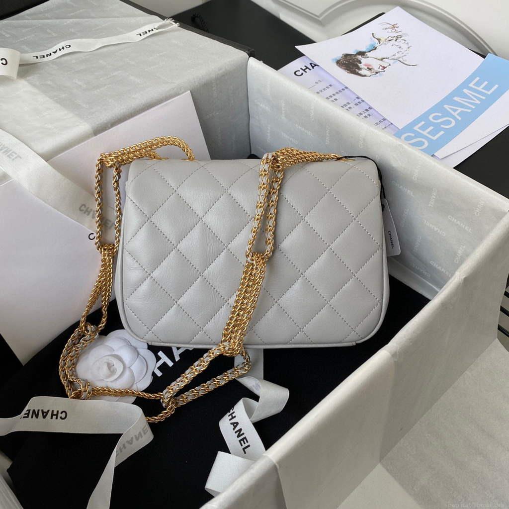 Chanel AS2975 Small Flap Bag Lambskin Gray