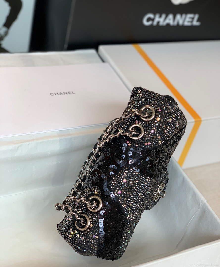 Chanel 2022 CF Flap Rhinestone Limited Edition Bag Sequins Black