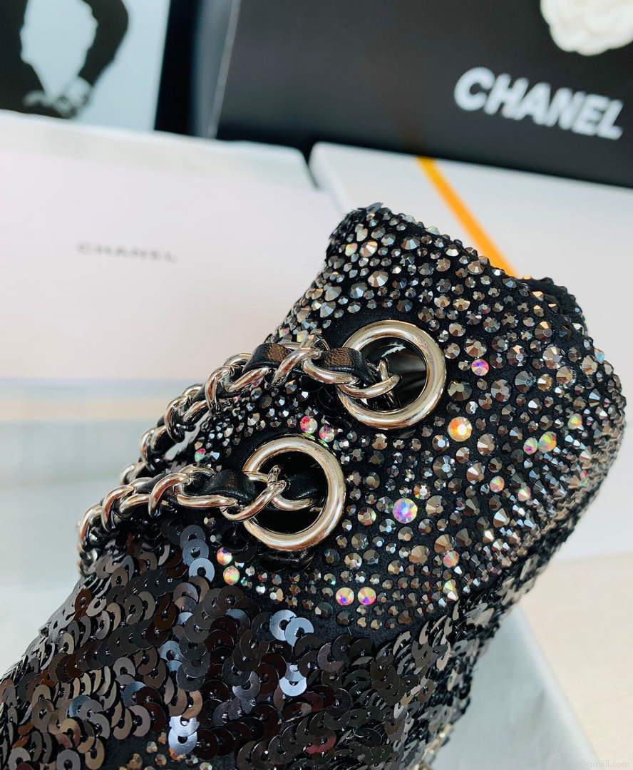 Chanel 2022 CF Flap Rhinestone Limited Edition Bag Sequins Black