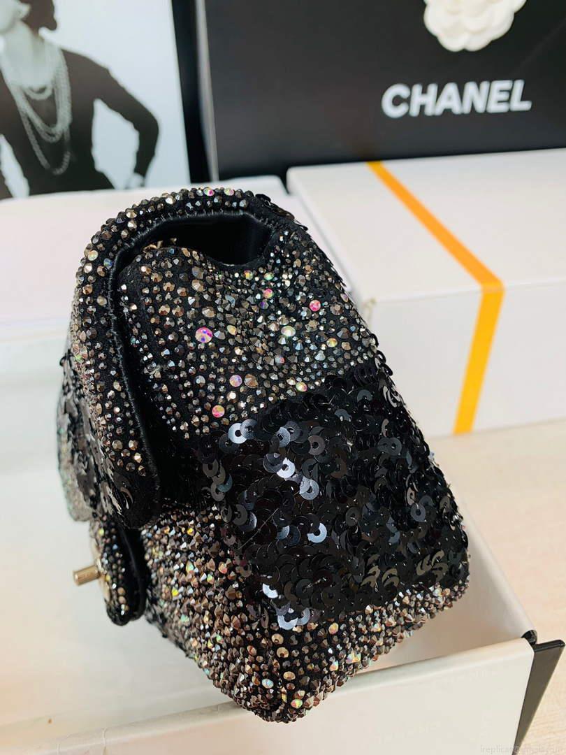 Chanel 2022 CF Flap Rhinestone Limited Edition Bag Sequins Black
