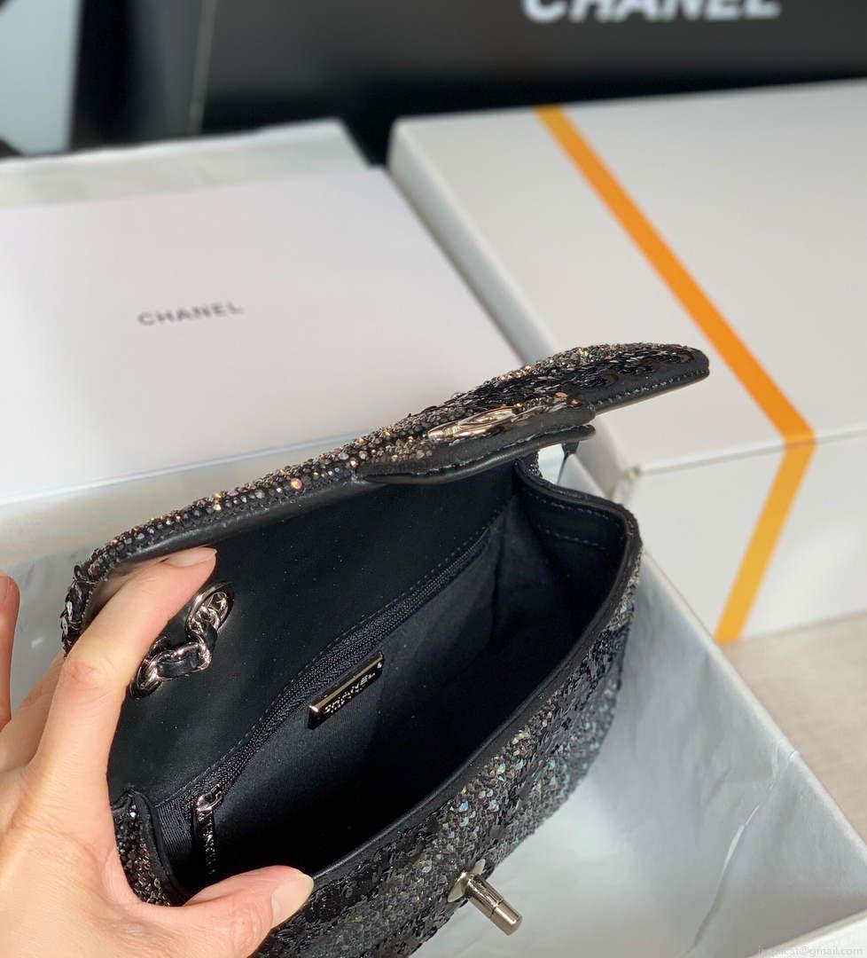 Chanel 2022 CF Flap Rhinestone Limited Edition Bag Sequins Black