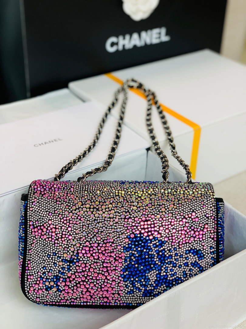 Chanel 2022 CF Flap Rhinestone Limited Edition Bag Sequins Red and Blue