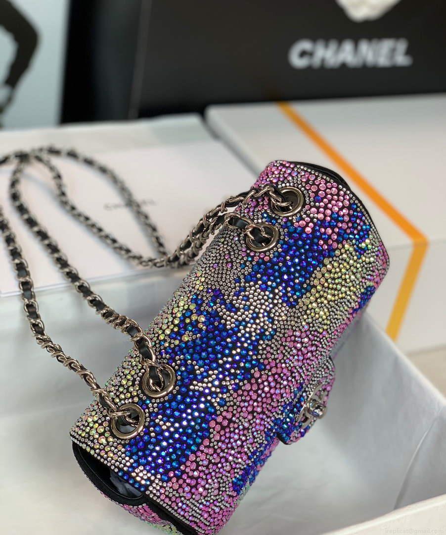 Chanel 2022 CF Flap Rhinestone Limited Edition Bag Sequins Red and Blue