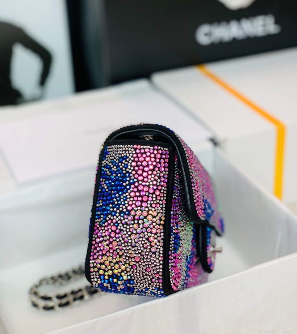 Chanel 2022 CF Flap Rhinestone Limited Edition Bag Sequins Red and Blue