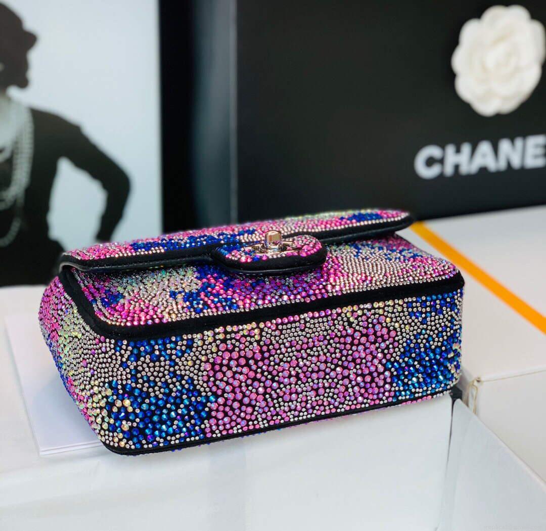 Chanel 2022 CF Flap Rhinestone Limited Edition Bag Sequins Red and Blue
