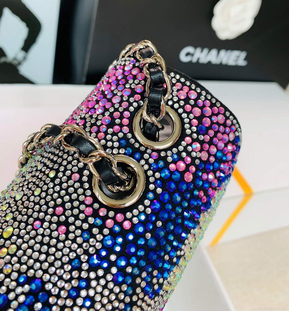 Chanel 2022 CF Flap Rhinestone Limited Edition Bag Sequins Red and Blue
