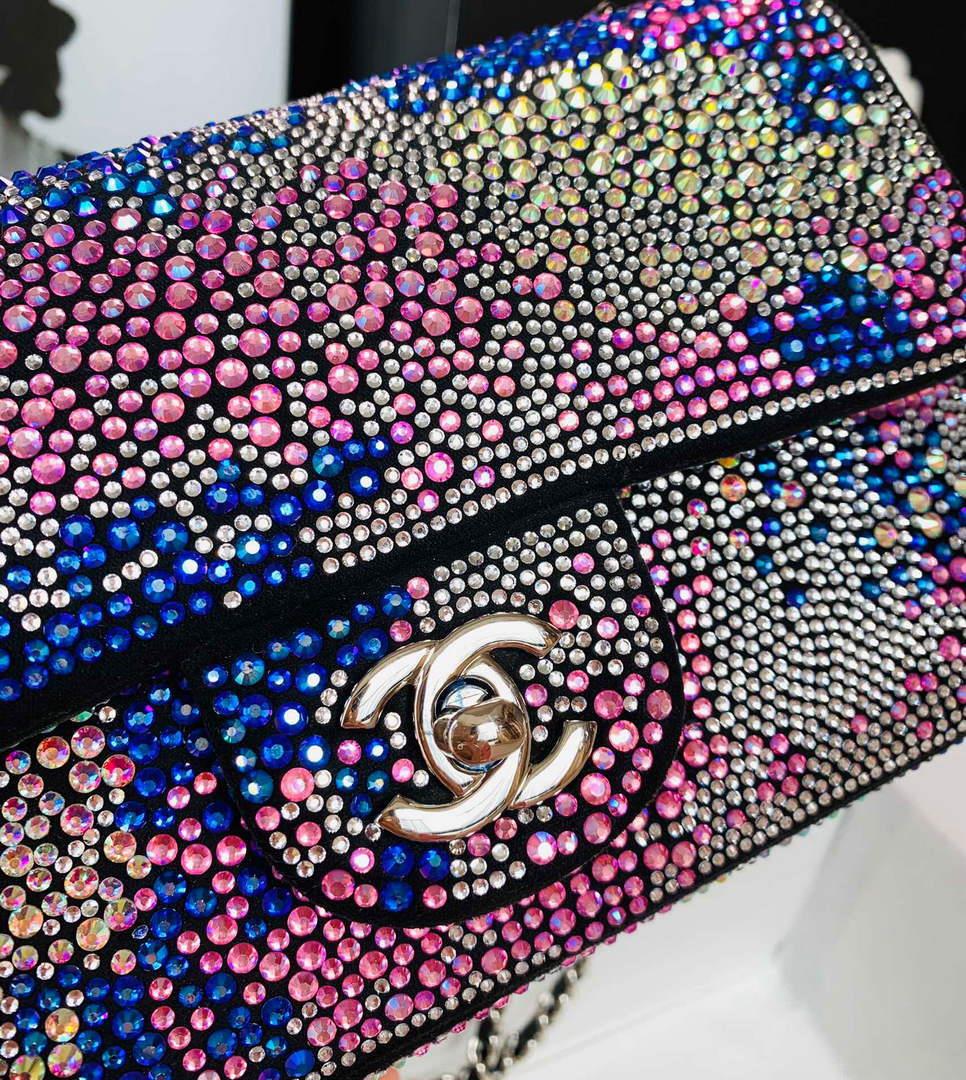 Chanel 2022 CF Flap Rhinestone Limited Edition Bag Sequins Red and Blue