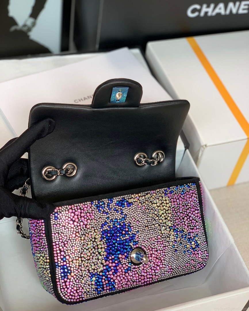 Chanel 2022 CF Flap Rhinestone Limited Edition Bag Sequins Red and Blue