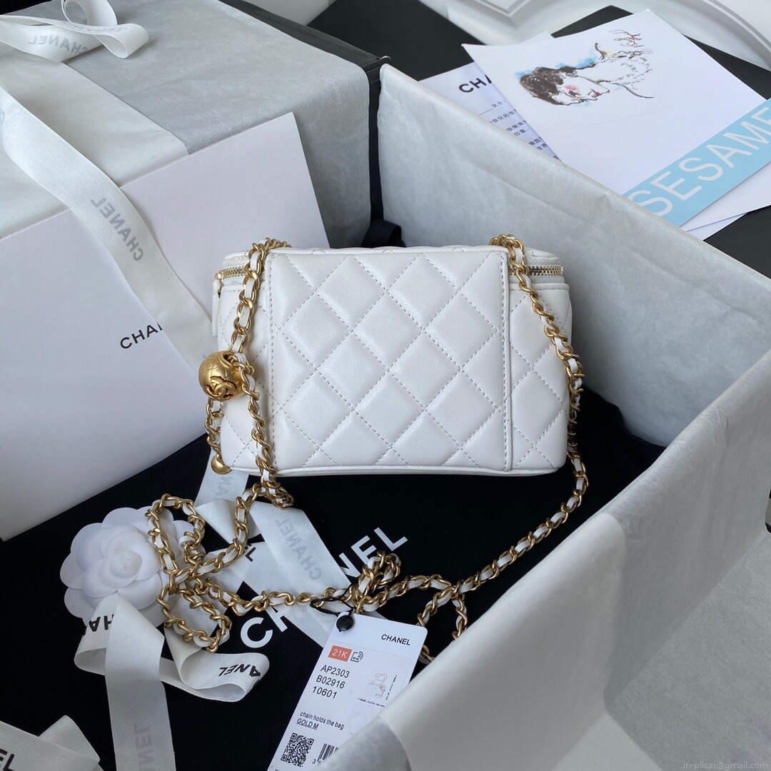Chanel AP2303 Clutch With Chain in Lambskin White