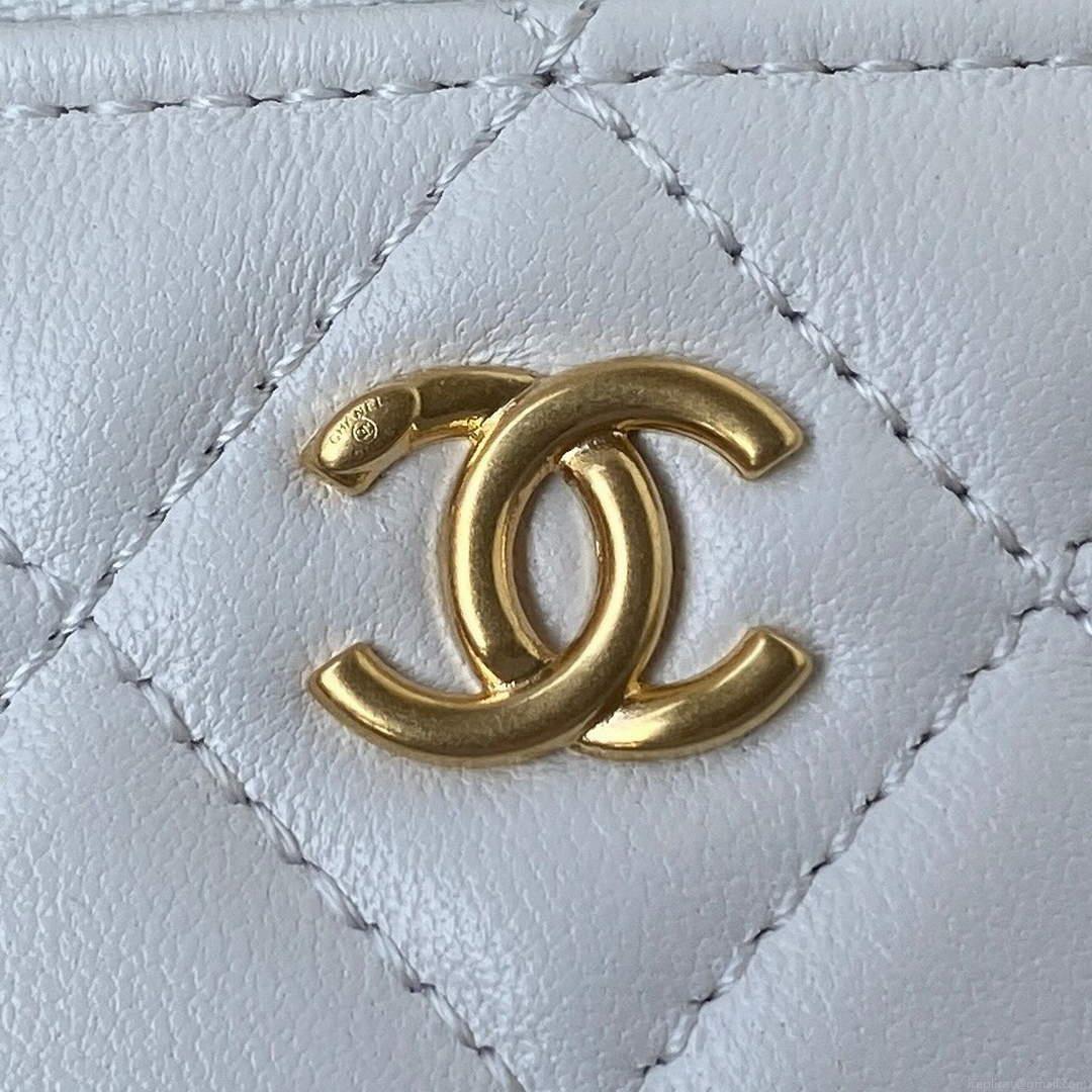 Chanel AP2303 Clutch With Chain in Lambskin White