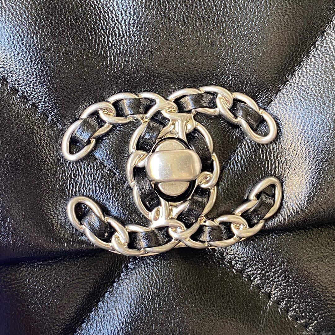 Chanel As1160 Chanel 19 Handbag Flap Lambskin B04852 94305 Black Silver
