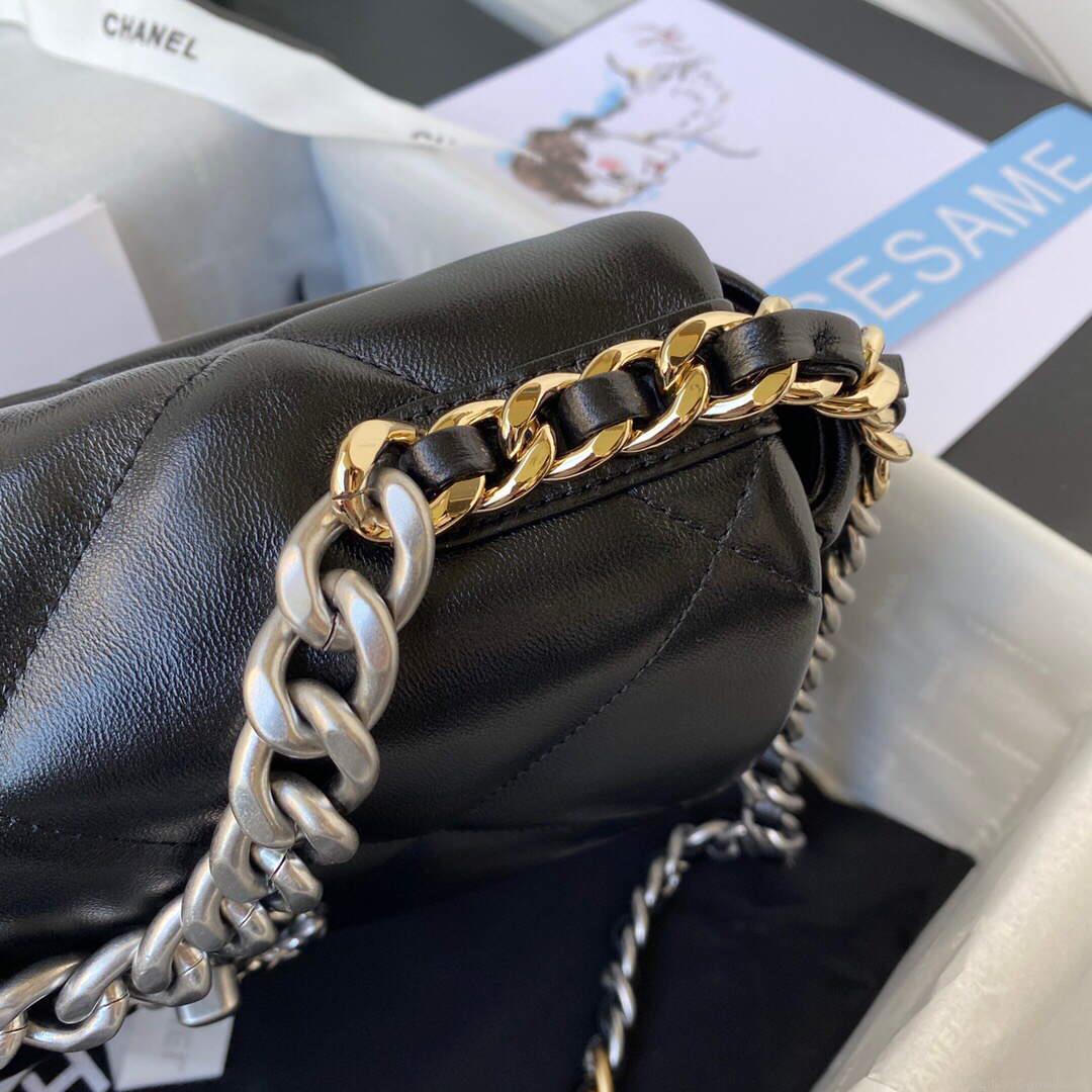 Chanel As1160 Chanel 19 Handbag Flap Lambskin B04852 94305 Black Silver