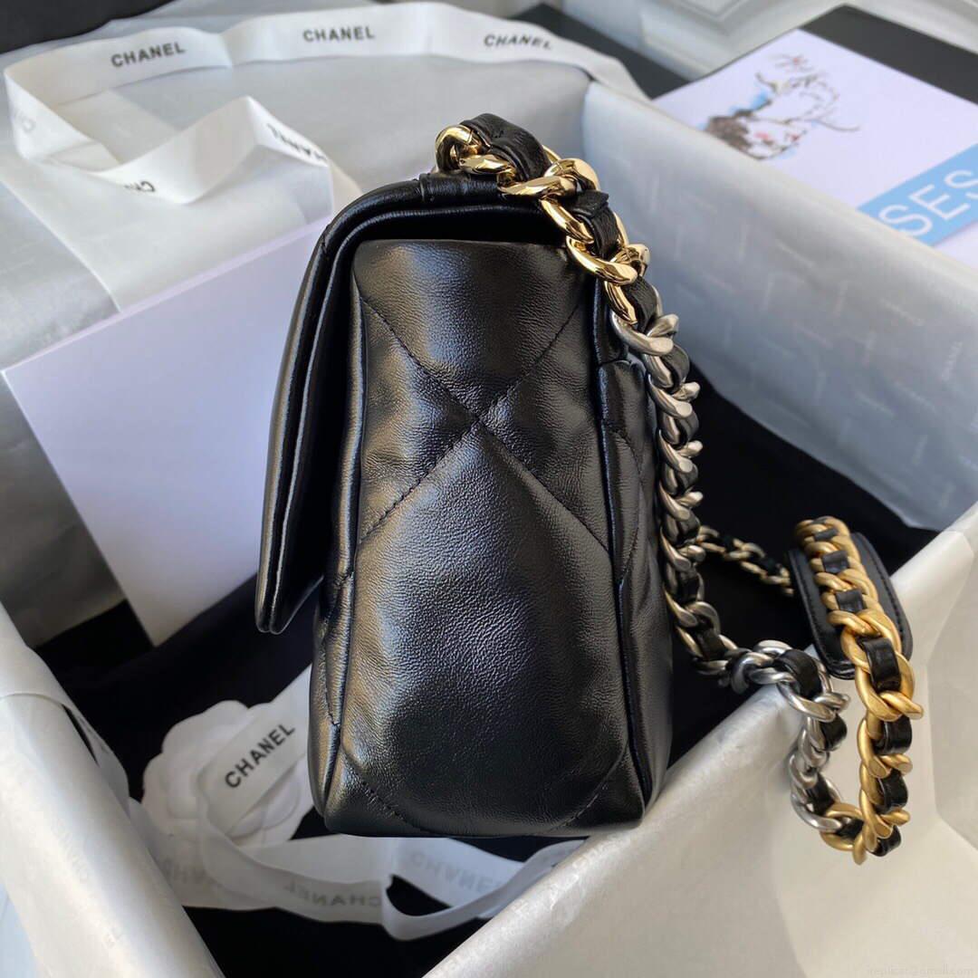 Chanel As1160 Chanel 19 Handbag Flap Lambskin B04852 94305 Black Silver