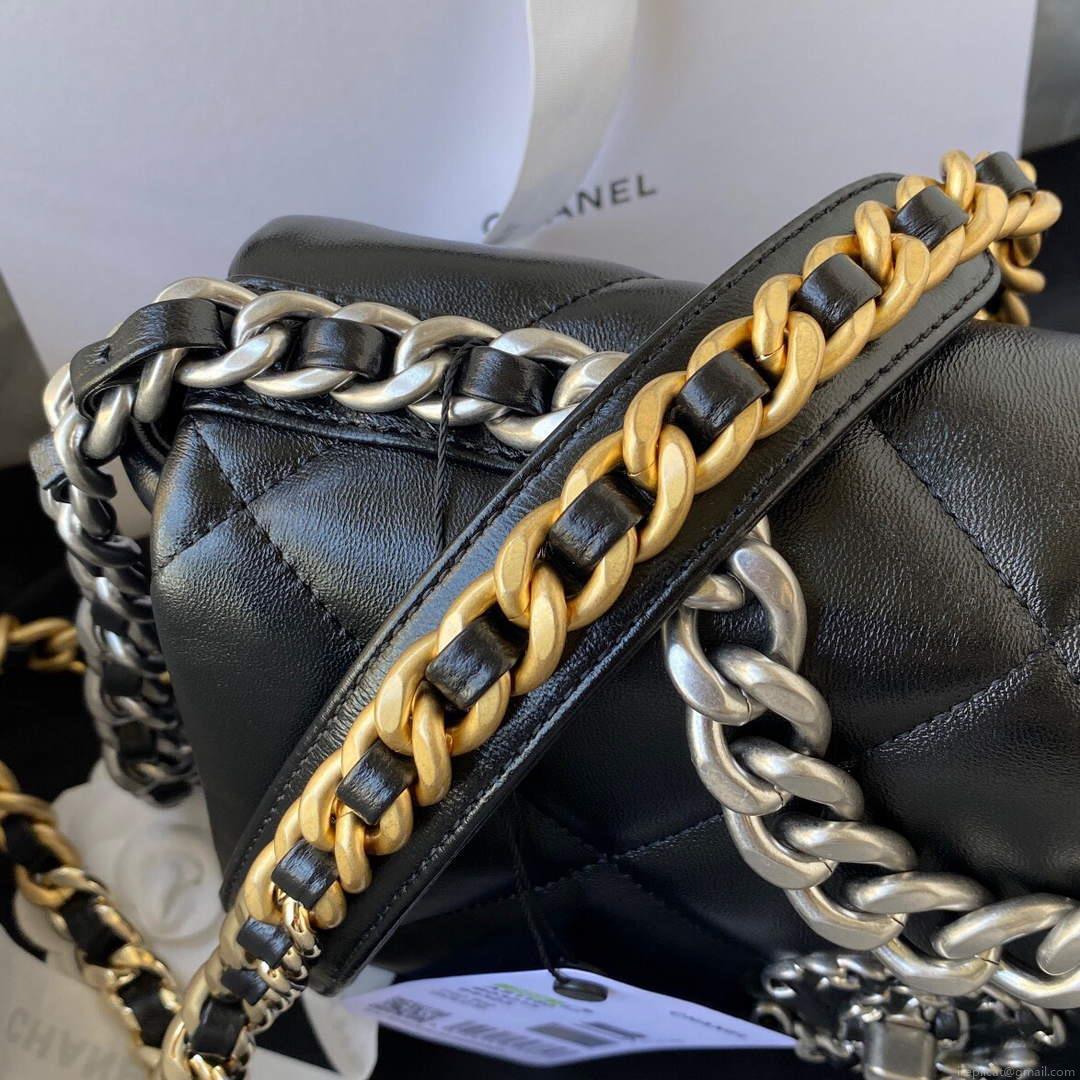 Chanel As1160 Chanel 19 Handbag Flap Lambskin B04852 94305 Black Silver