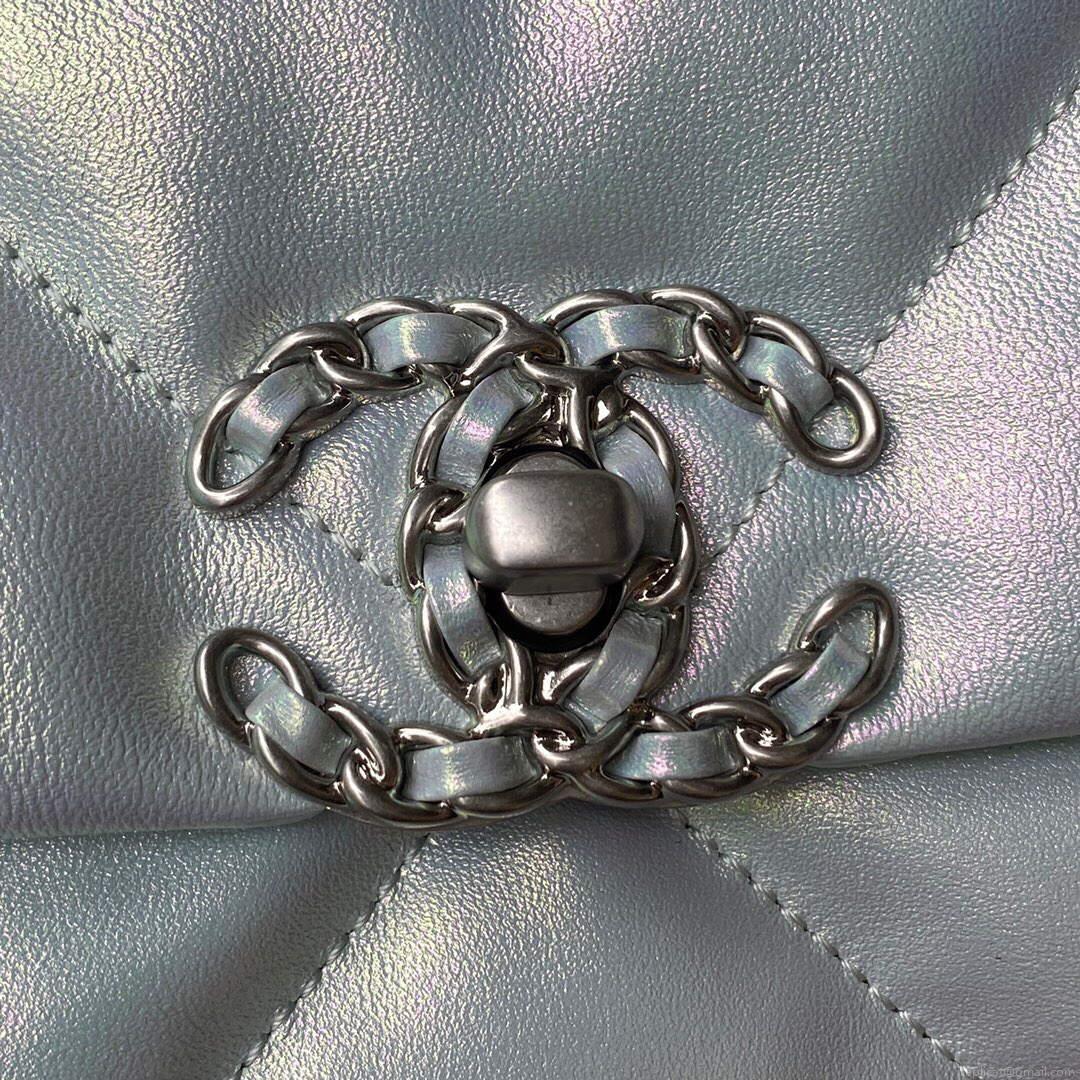 Chanel As1160 Chanel 19 Handbag Flap Lambskin B04852 94305 Light Blue Silver