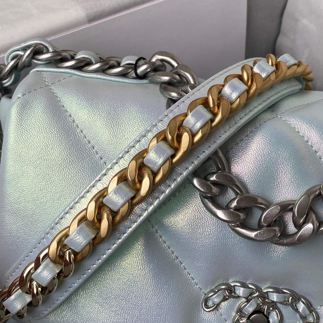 Chanel As1160 Chanel 19 Handbag Flap Lambskin B04852 94305 Light Blue Silver