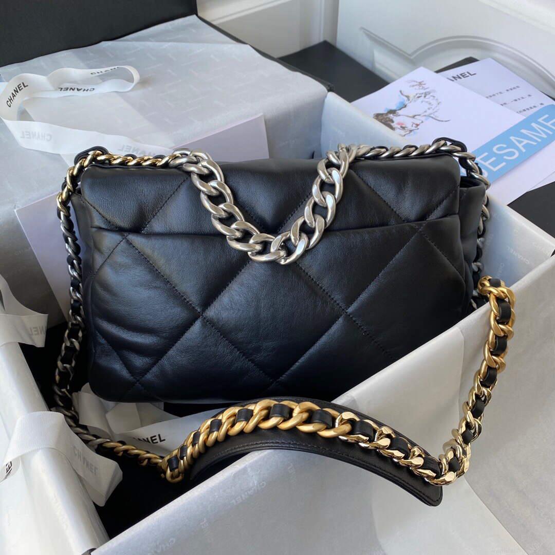 Chanel AS1161 Chanel 19 Large Flap Bag Lambskin B05179 Black Silver