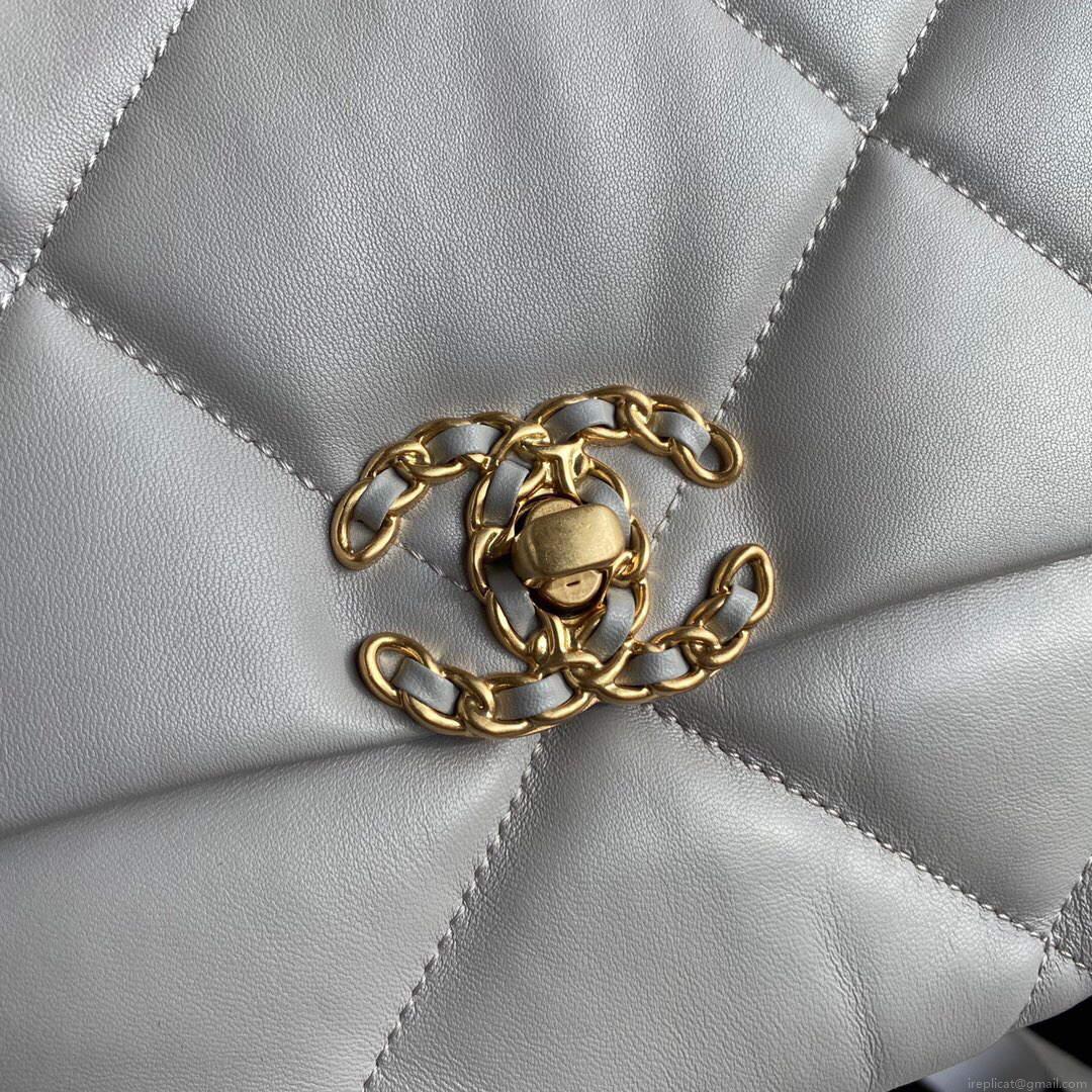 Chanel AS1161 Chanel 19 Large Flap Bag Lambskin B05179 Grey Gold