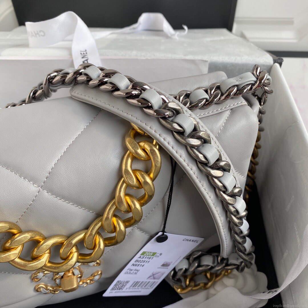 Chanel AS1161 Chanel 19 Large Flap Bag Lambskin B05179 Grey Gold