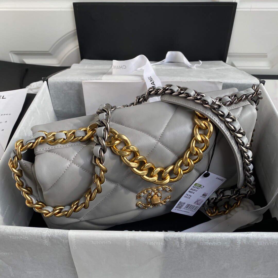 Chanel AS1161 Chanel 19 Large Flap Bag Lambskin B05179 Grey Gold