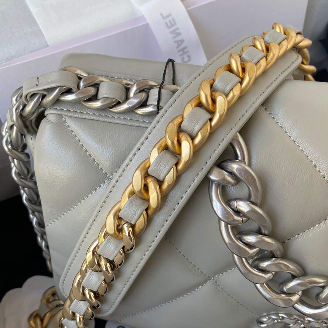 Chanel AS1161 Chanel 19 Large Flap Bag Lambskin B05179 Grey Silver