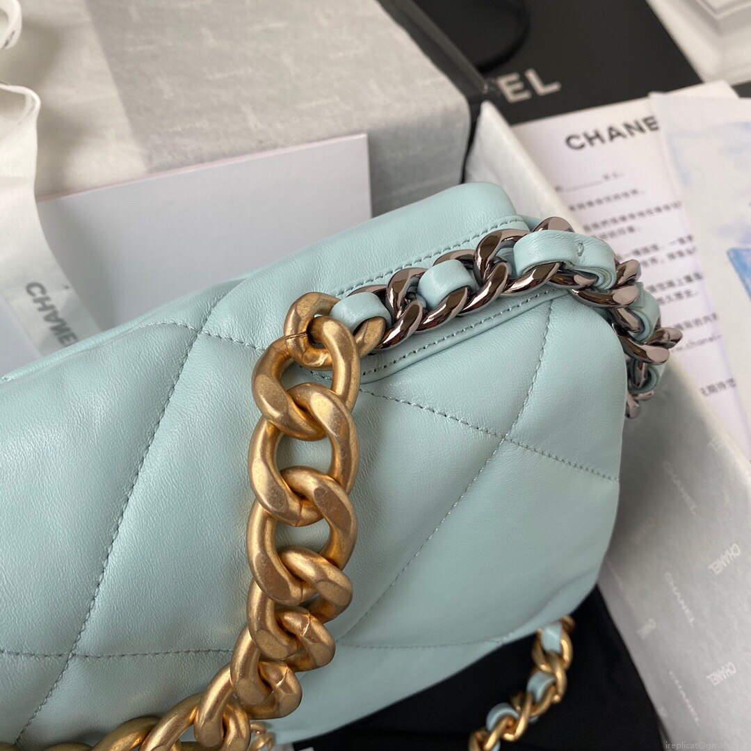 Chanel AS1161 Chanel 19 Large Flap Bag Lambskin B05179 Ligth Blue Gold