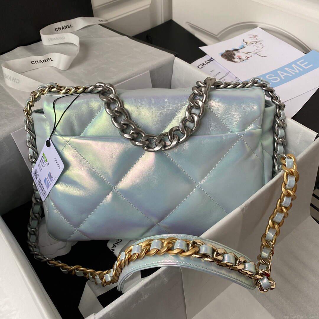 Chanel AS1161 Chanel 19 Large Flap Bag Lambskin B05179 Ligth Blue Silver