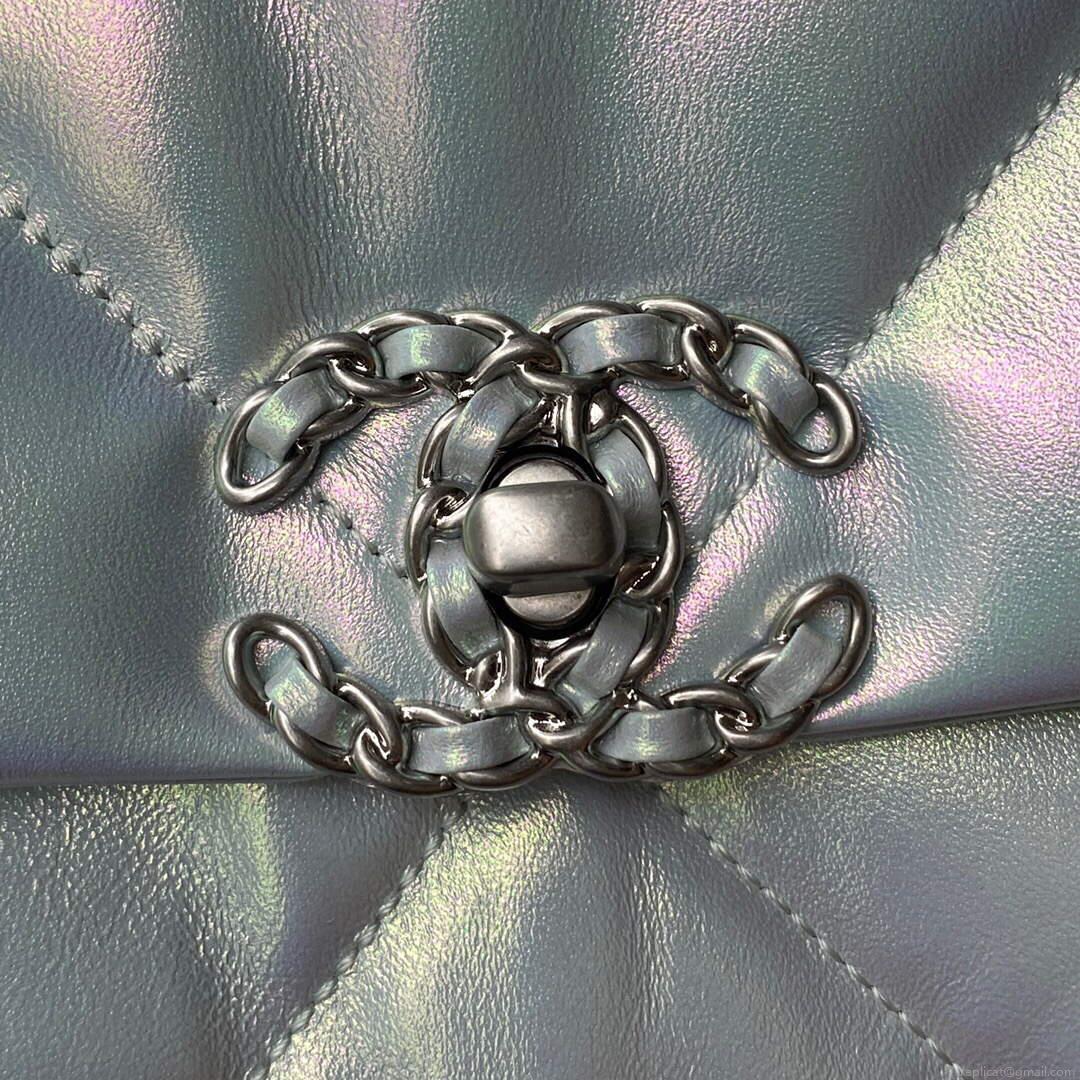 Chanel AS1161 Chanel 19 Large Flap Bag Lambskin B05179 Ligth Blue Silver