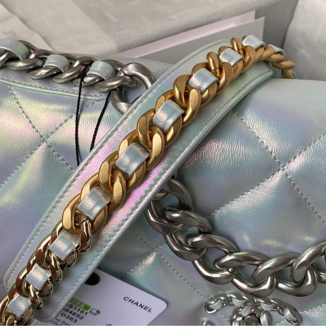 Chanel AS1161 Chanel 19 Large Flap Bag Lambskin B05179 Ligth Blue Silver