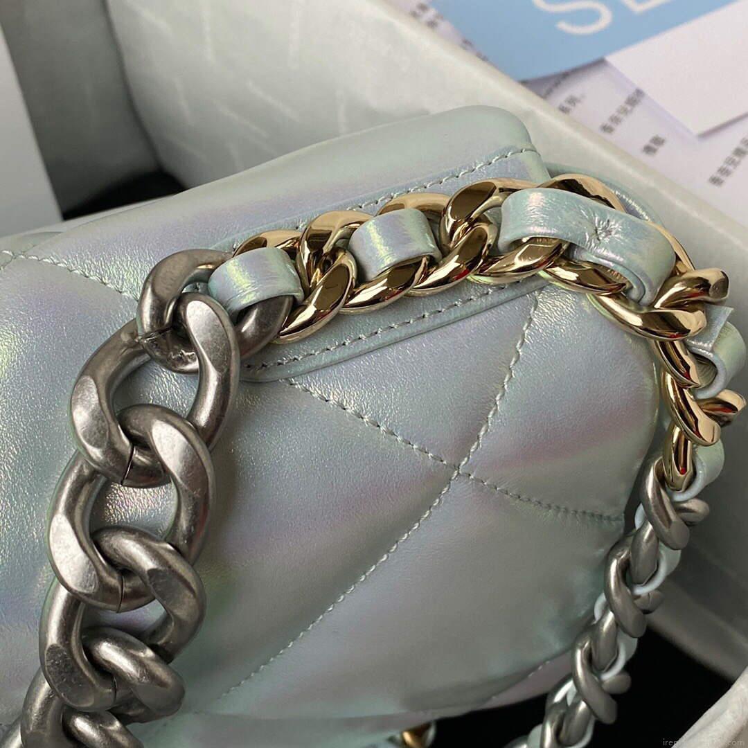 Chanel AS1161 Chanel 19 Large Flap Bag Lambskin B05179 Ligth Blue Silver